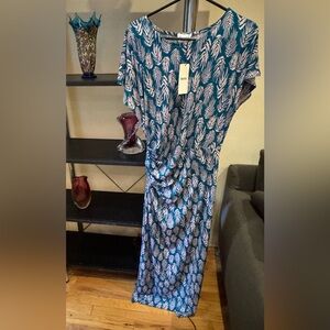 NWT LEOTA Blue and Pink Ruched waist Maxi Dress. Size: XXL